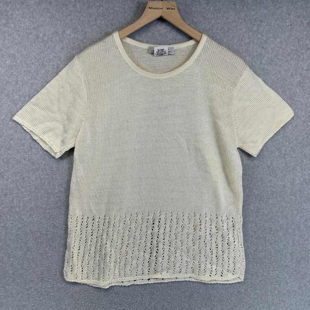 Sophisticates By Jonathan Martin Blouse Top Women Size M Beige Short Sleeve Knit